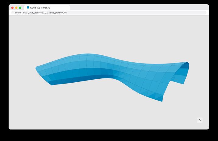 The COMPAS ThreeJS viewer in a browser window, showing the same mesh in COMPAS blue